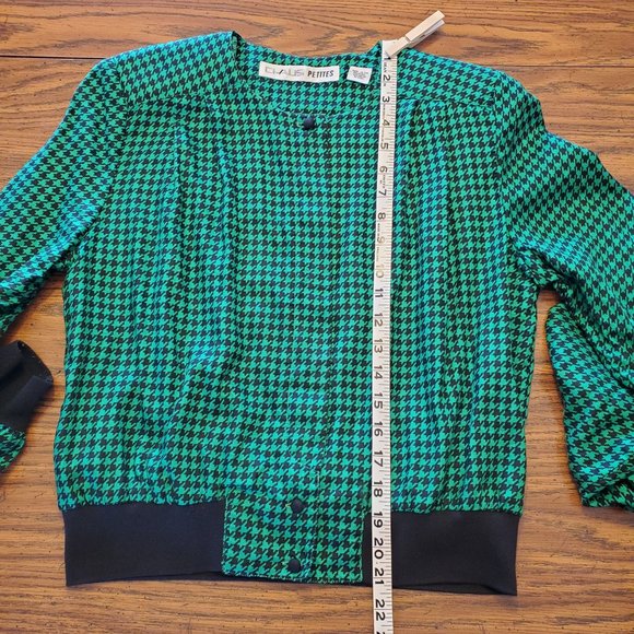 Vintage Green & Black Houndstooth Co-Ord Jacket & Skirt Set Women Medium Petite - Picture 13 of 16